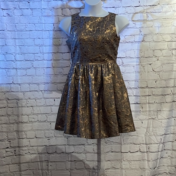 Cynthia Rowley size 8. Gold/Gray dress. Skater style dress. Brocade design. - Picture 2 of 6